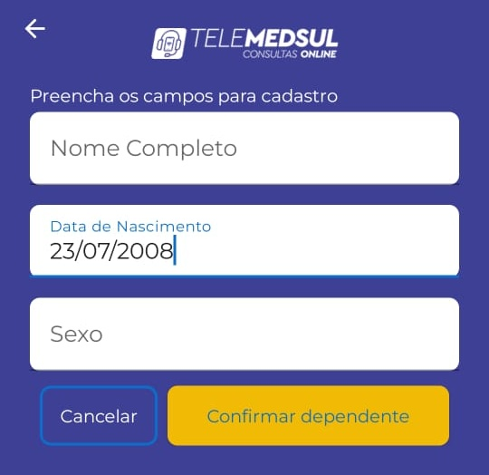 Cadastro de dependente menor de idade