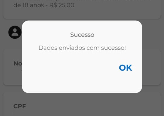 Tela de confirmação de compra